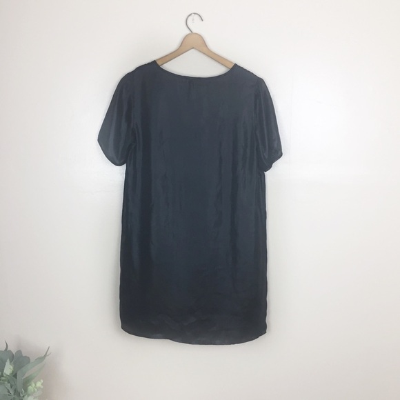 [Silence + Noise] Silky Black Shift Slip V-neck Mini Dress Classic Sexy - Picture 7 of 8